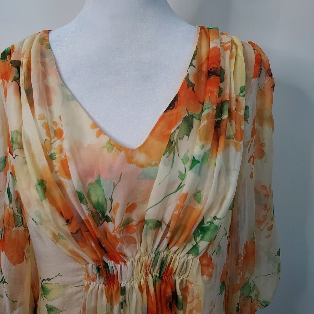 Sundance Sylvan Silk V-Neck Floral Print Balloon Sleeve Top Size PM - Picture 3 of 11